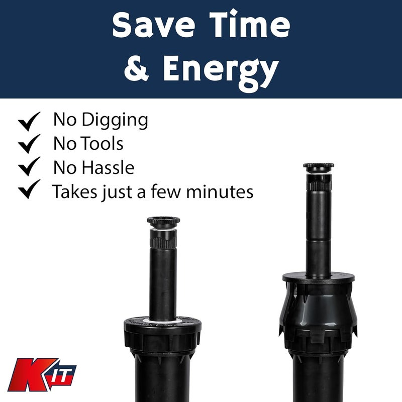 KIT 1.5 Inch Pop-Up Riser Extension 2 Pack, No-Dig Stackable Irrigation Height Adapter, Tool-Free Lift Solution for Lawn Systems, Universal Sprinkler Component, Black Plastic - Image 5